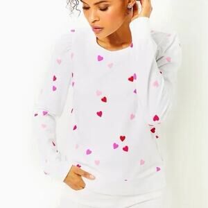 Lilly Pulitzer Jansen Cotton Sweatshirt Lots of Love Hearts Print XXL Novelty